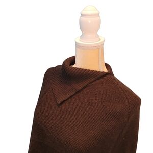 Alexandra Bartlett Brown Wool Blend Fringe Poncho Sweater Cowl Neck L XL